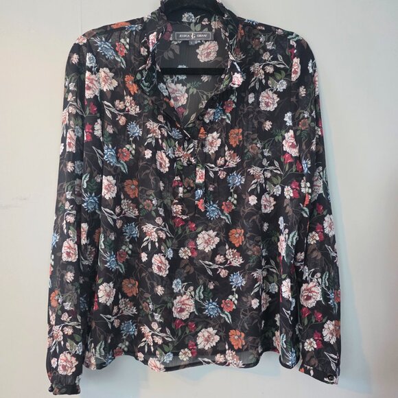Jessica Graaf Black Floral Chiffon Blouse. Size Large. Like New. UK - Picture 6 of 13